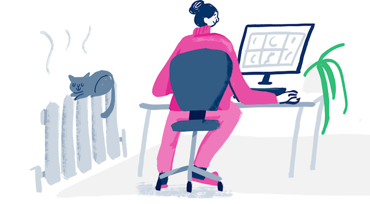 An illustration of a Bulb team member serving members from home