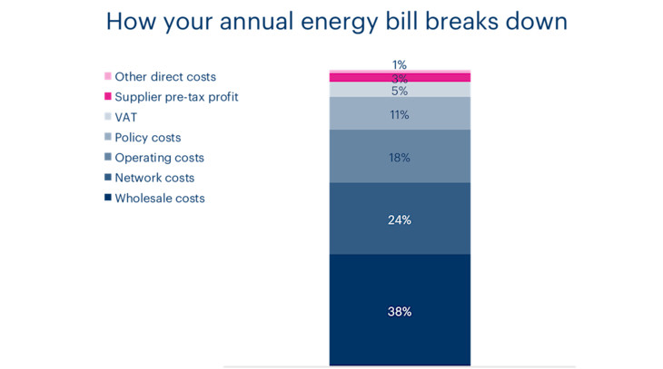 A chart showing the breakdown of an energy bill for the average home