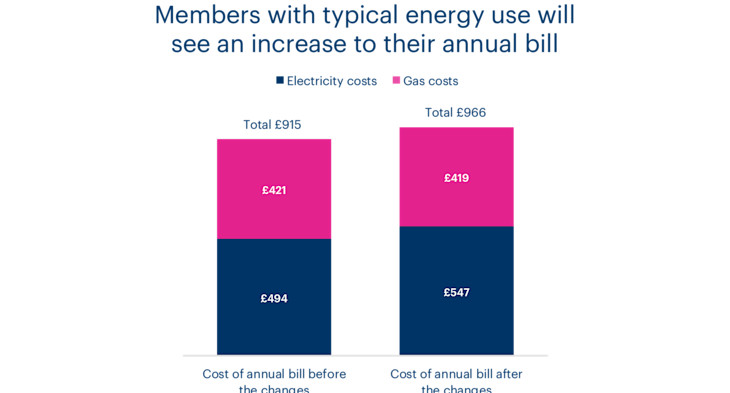 A chart showing an annual bill with Bulb before and after the changes.