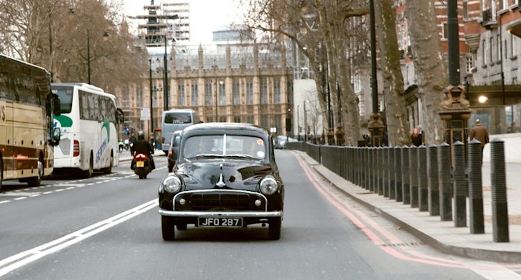 Riding around London in the electric Morris Minor