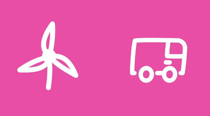 some animated icons, a spinning turbine and a whooshing truck