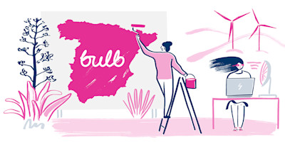An illustration of the map of Spain being painted Bulb pink