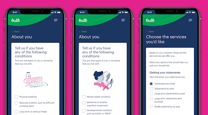 Several screenshots showing Bulb's new PSR form