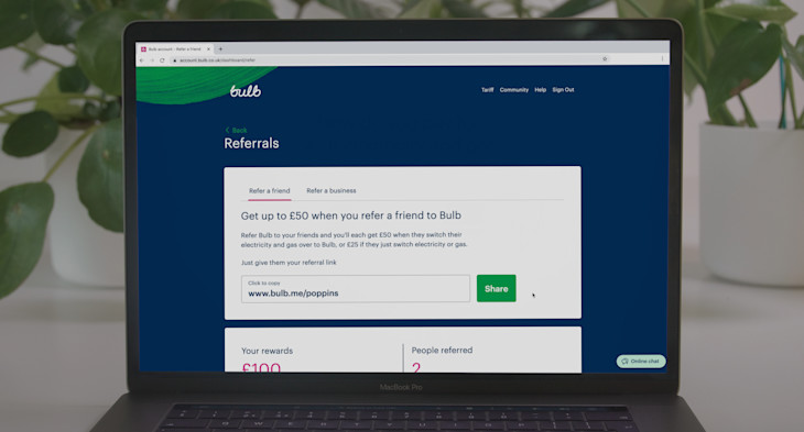 Referrals screen on desktop