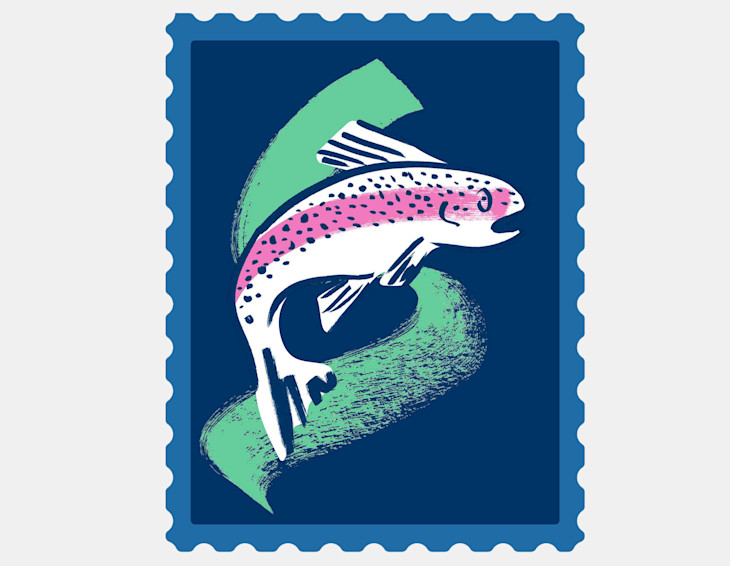 A stamp representing a Bulb hydro generator used on the generator map