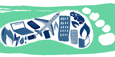 An illustration of the activities that make up your carbon footprint, for example, travelling and using energy
