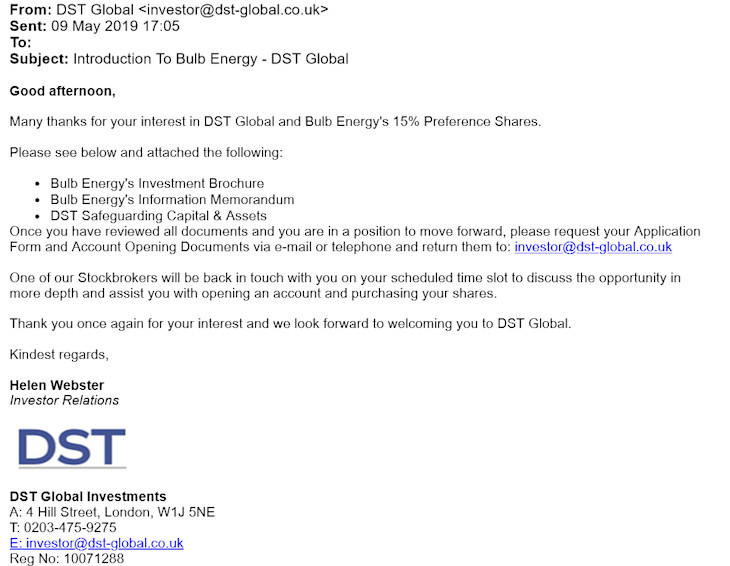 A screenshot of the fraudulent email
