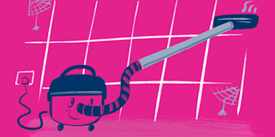 Illustration of a hoover cleaning up the grid.