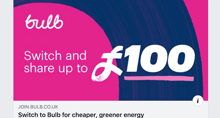 Bulb referral post on Facebook