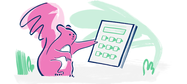 Illustration showing a squirrel using a calculator.