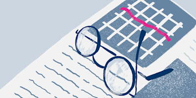 An illustration to show a member's glasses on top of a recent energy bill