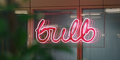 Big pink neon sign in Bulb's London office