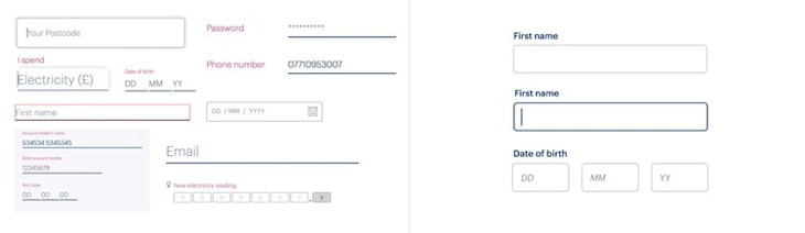 A section of the interface audit for text inputs (left) and the revised patterns (right)