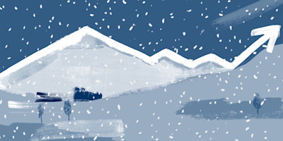 An illustration of a stormy, wintery scene.