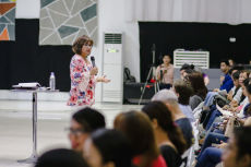 Cristina Sosso speaking before the crowd at CCFI-Gensan in General Santos City, on February 2nd, 2019
