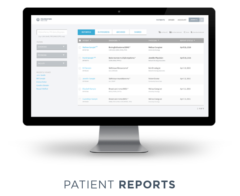 Screenshot of patient reports (new design)
