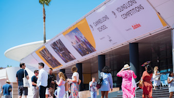 Signs mentioning learning and talent initiatives at Cannes Lions.