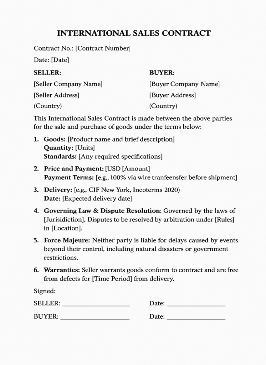 Sample Letter of International Sales Contract