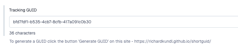 Adding the tracking GUID. The user has put in a long reference code.
