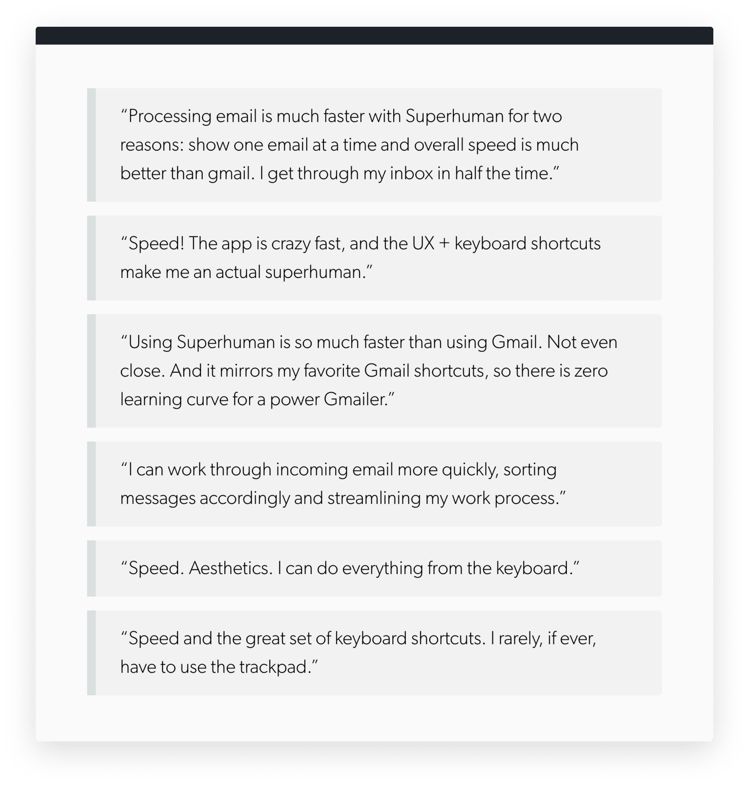 Answers to the question, "What is the main benefit you receive from Superhuman?" Source: First Round Review, "How Superhuman Built an Engine to Find Product/Market Fit"