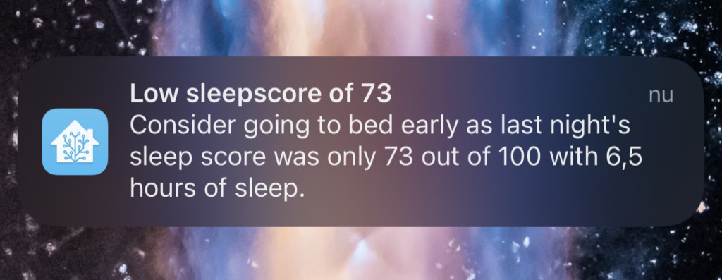 Home Assistant sleep advice notification