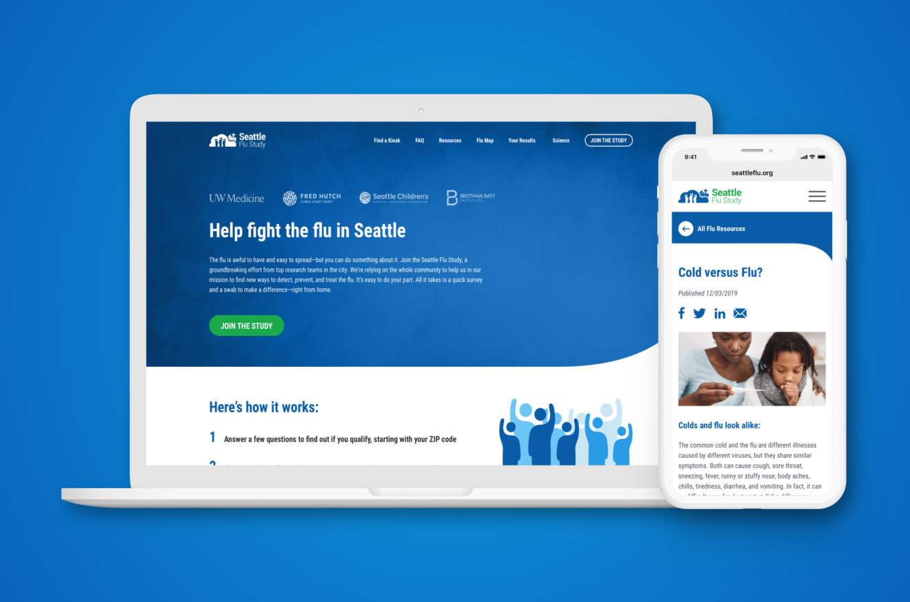 Desktop and mobile view of Seattle flu study site