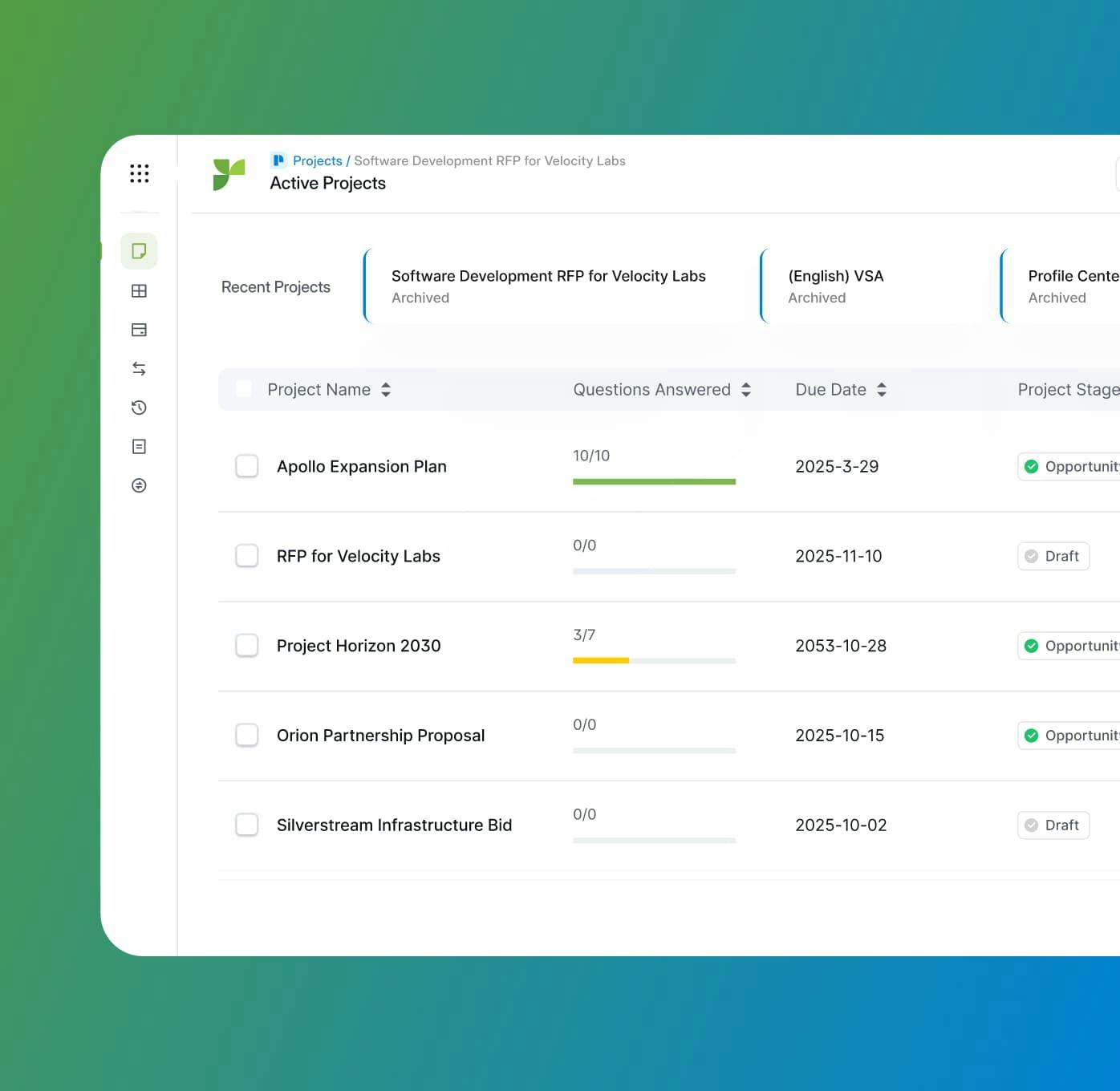 Responsive product screenshot: Active Projects view. Source: responsive.io/product/response-projects