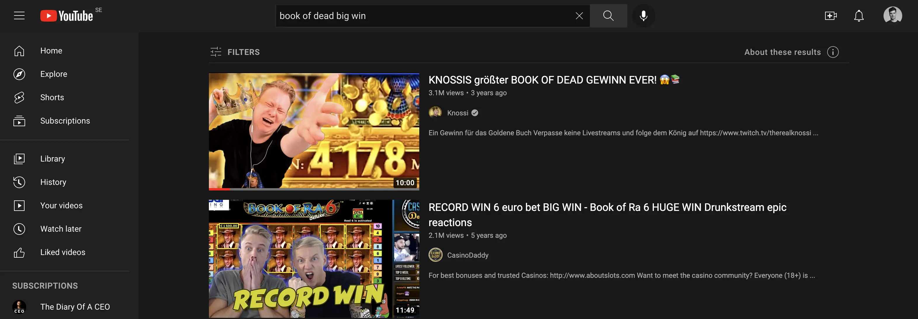 Knossi - Big win on Book of Dead on Youtube