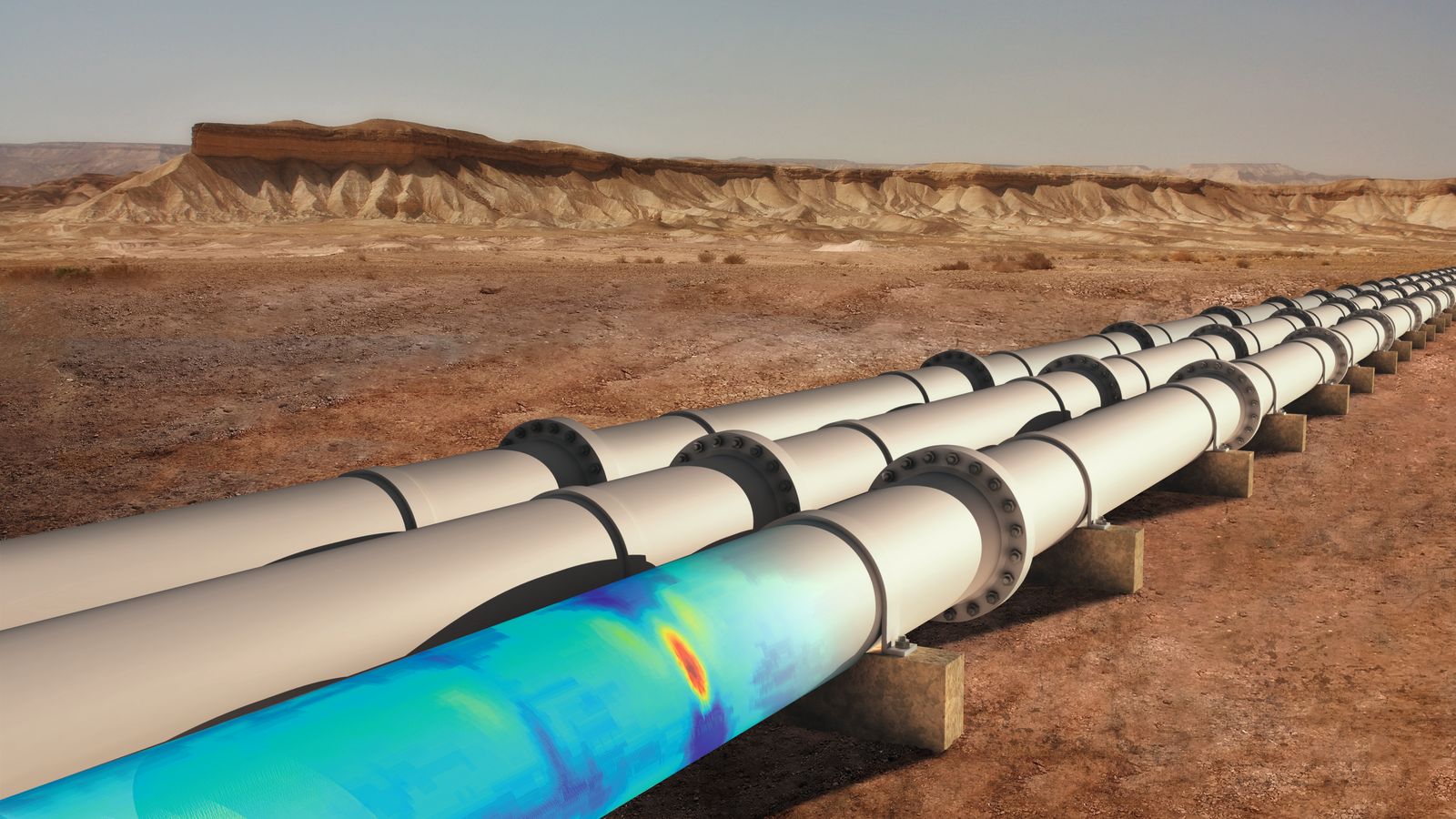 Image of pipelines in a desert 