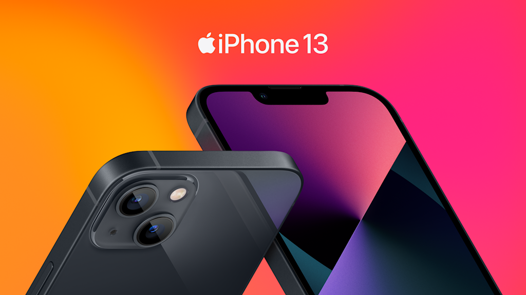 Svart iPhone 13 på orange bakgrund