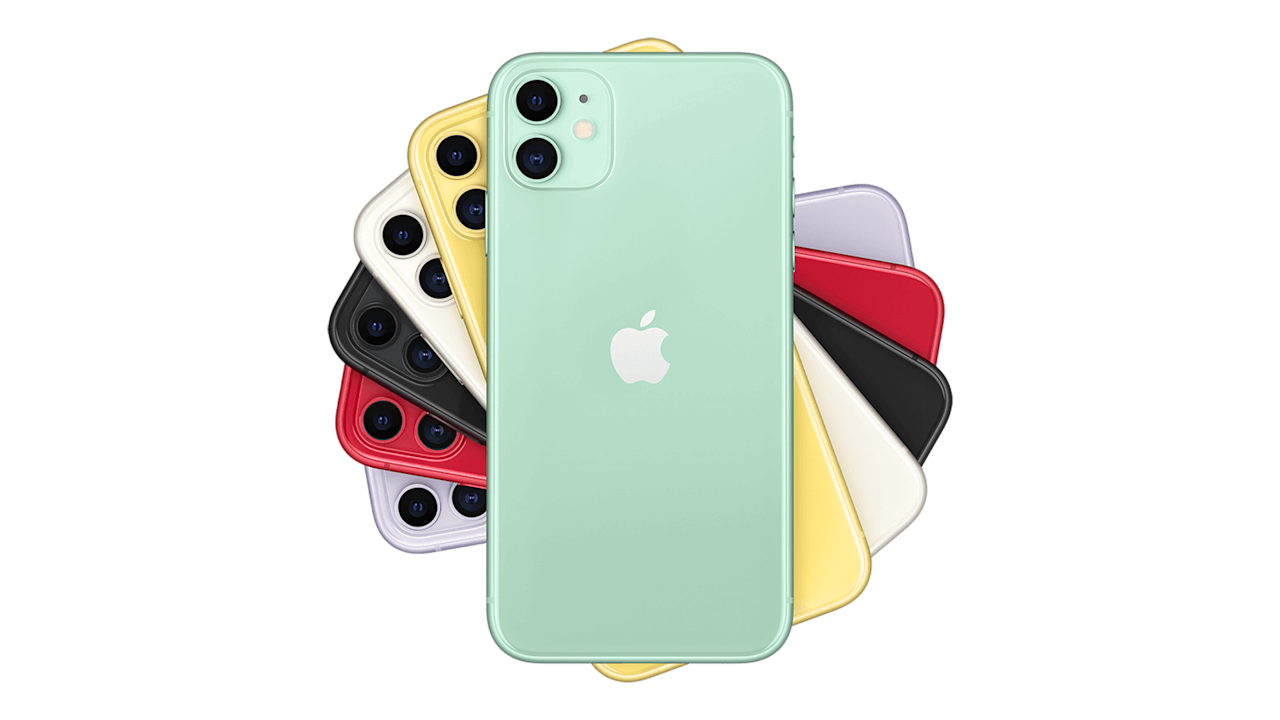 iPhone 11 i flera olika färger - presenterade som en "bukett".