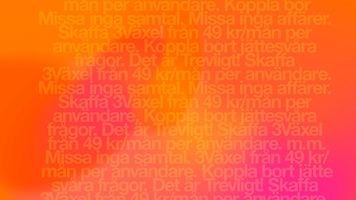 Gradient med text kring mobil växel hos Tre Företag.