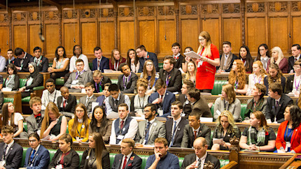 Students from around the country participate in a Youth Parliament session in the House of Commons