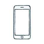 Eine einfache, handgezeichnete Illustration eines Smartphones mit einem leeren, dunklen Bildschirm und einer kreisförmigen Home-Taste am unteren Rand.