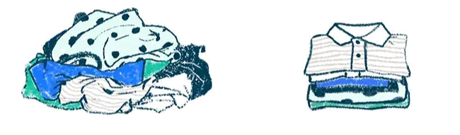 gefaltete Kleidung, Kleidung nicht gefaltet