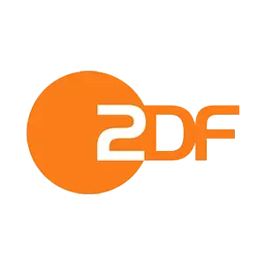 Das Bild zeigt das ZDF-Logo mit einem großen orangefarbenen Kreis und dem Text 2DF in weißen und orangefarbenen Buchstaben, die den Kreis teilweise überlappen, auf einem transparenten Hintergrund.