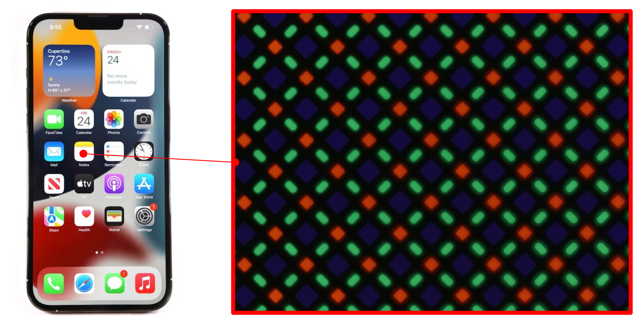 Pixel layout of the OLED screen of the iPhone 13 Pro Max