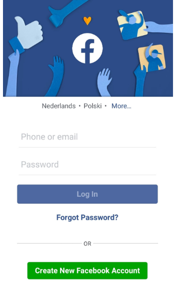 android login screen design example Facebook