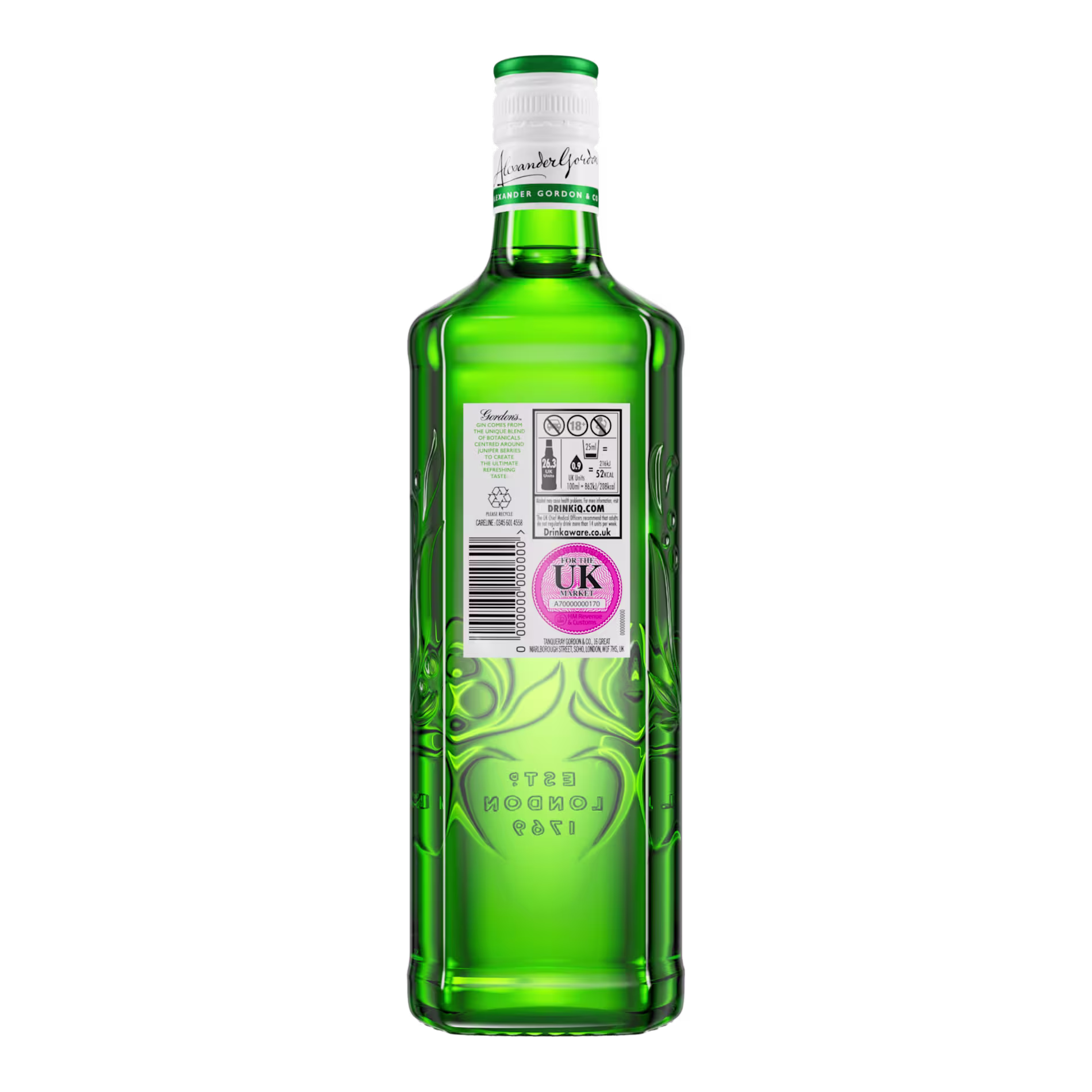 Gordon’s London Dry Gin Bottle Back View