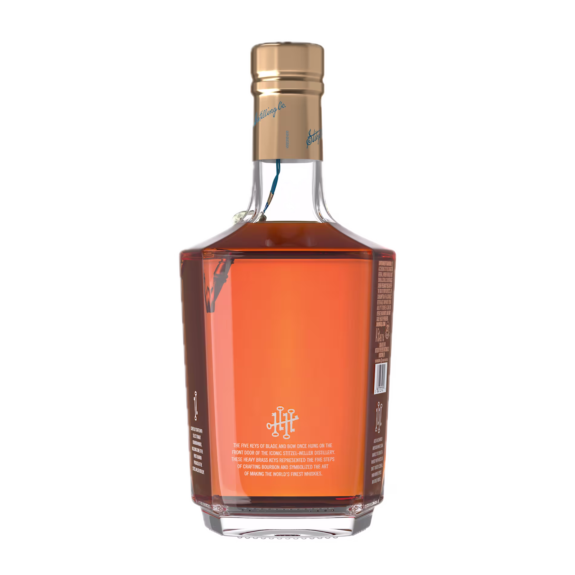 View of the back of a Bottle of Blade and Bow Solera Reserve Bourbon Whiskey