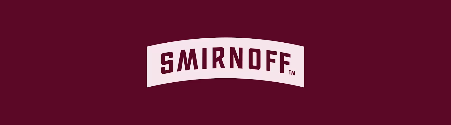 Smirnoff vodka brand logo in white on a burgundy background