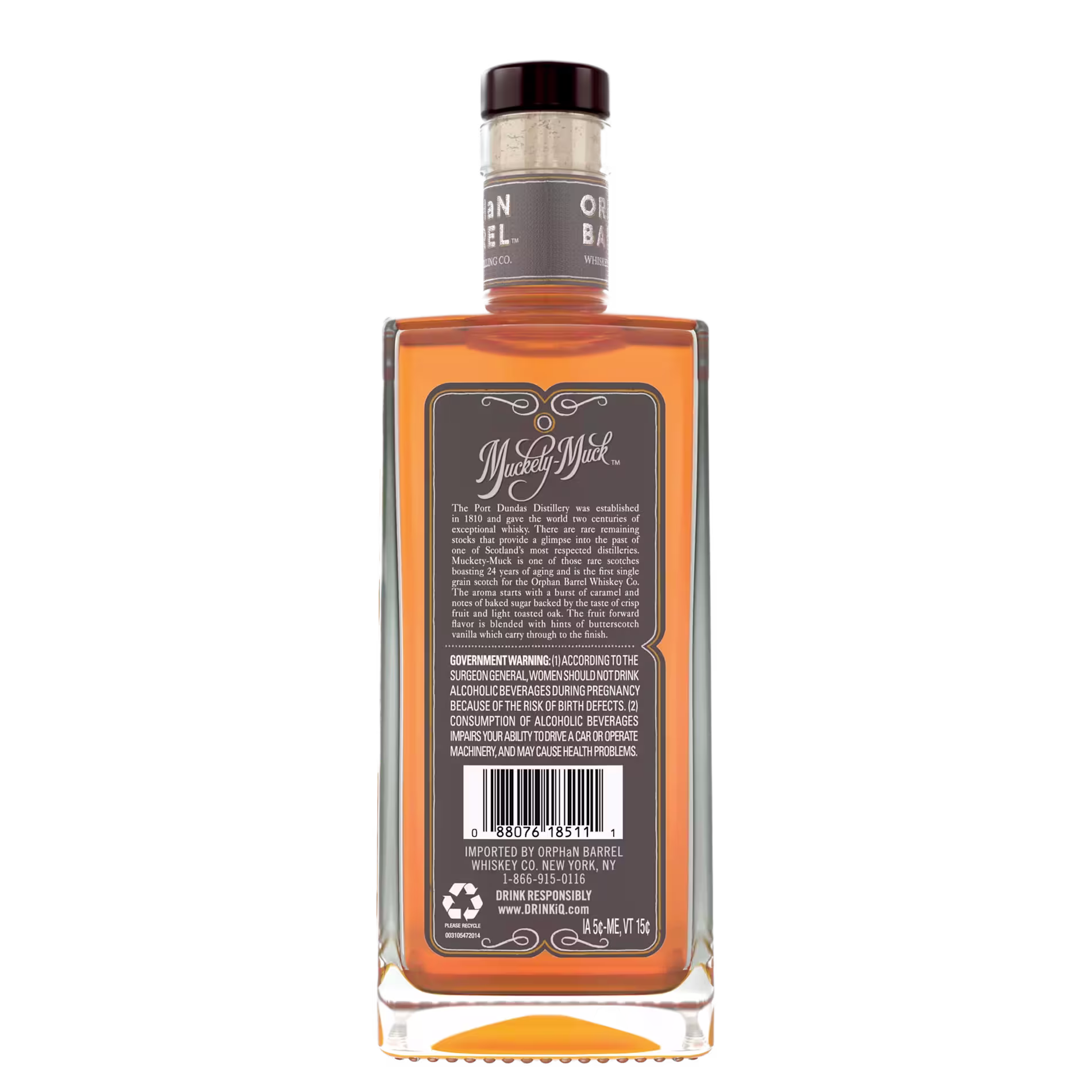 A rectangular bottle of whiskey labeled Mystic Mist, shown from the back with detailed product and government warning text.