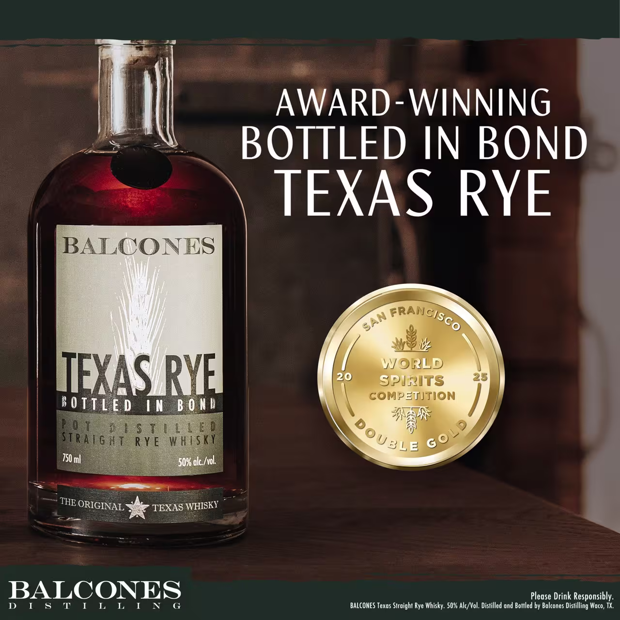 Balcones Texas Rye Bottled In Bond 852757002963 AWARD 750ML Large