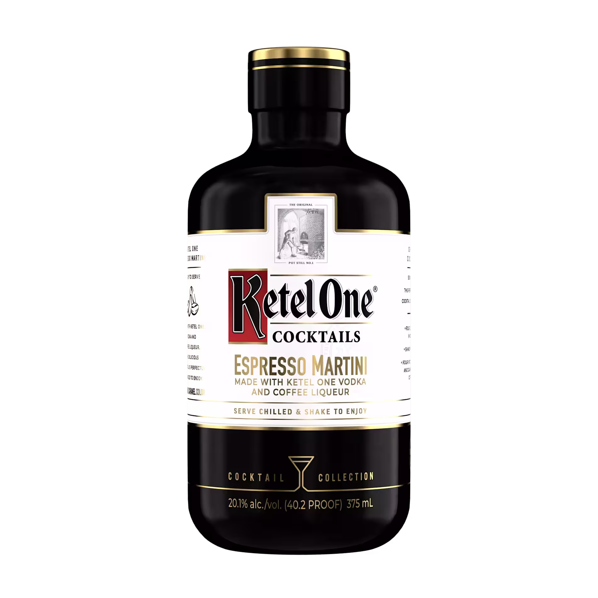 A bottle of Ketel One Cocktails Espresso Martini, featuring Ketel One vodka and coffee liqueur, 20% alc./vol., 375ml.
