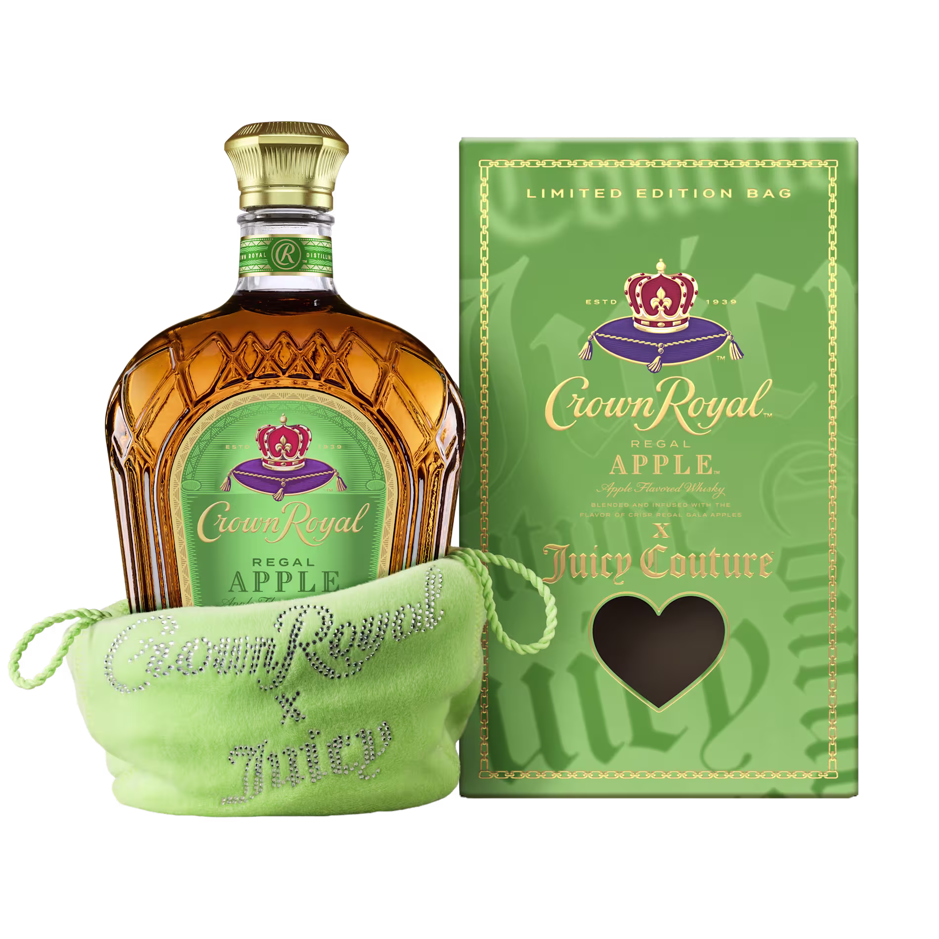 Crown Royal X Juicy Couture Apple Bottle with Bag and Carton