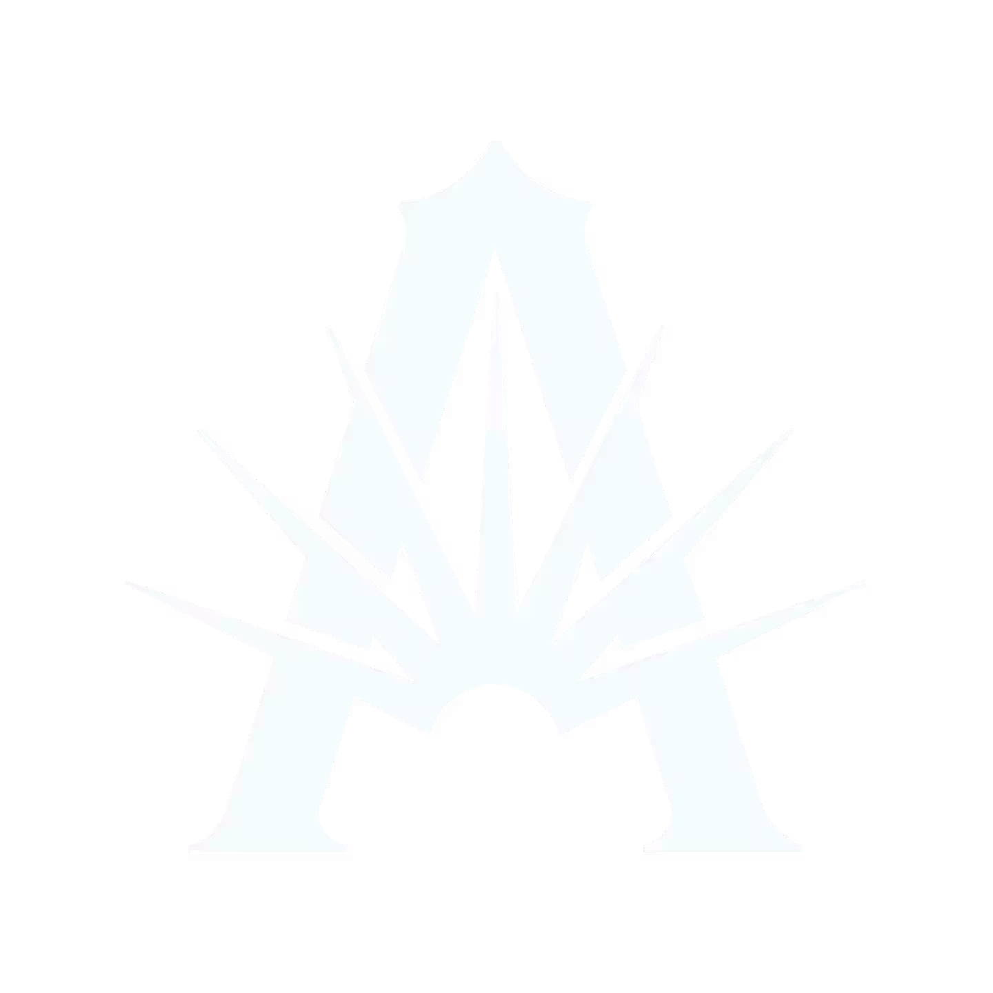 A stylized logo featuring overlapping letters A and M in a symmetrical design, with sharp lines and a light blue color on a white background.