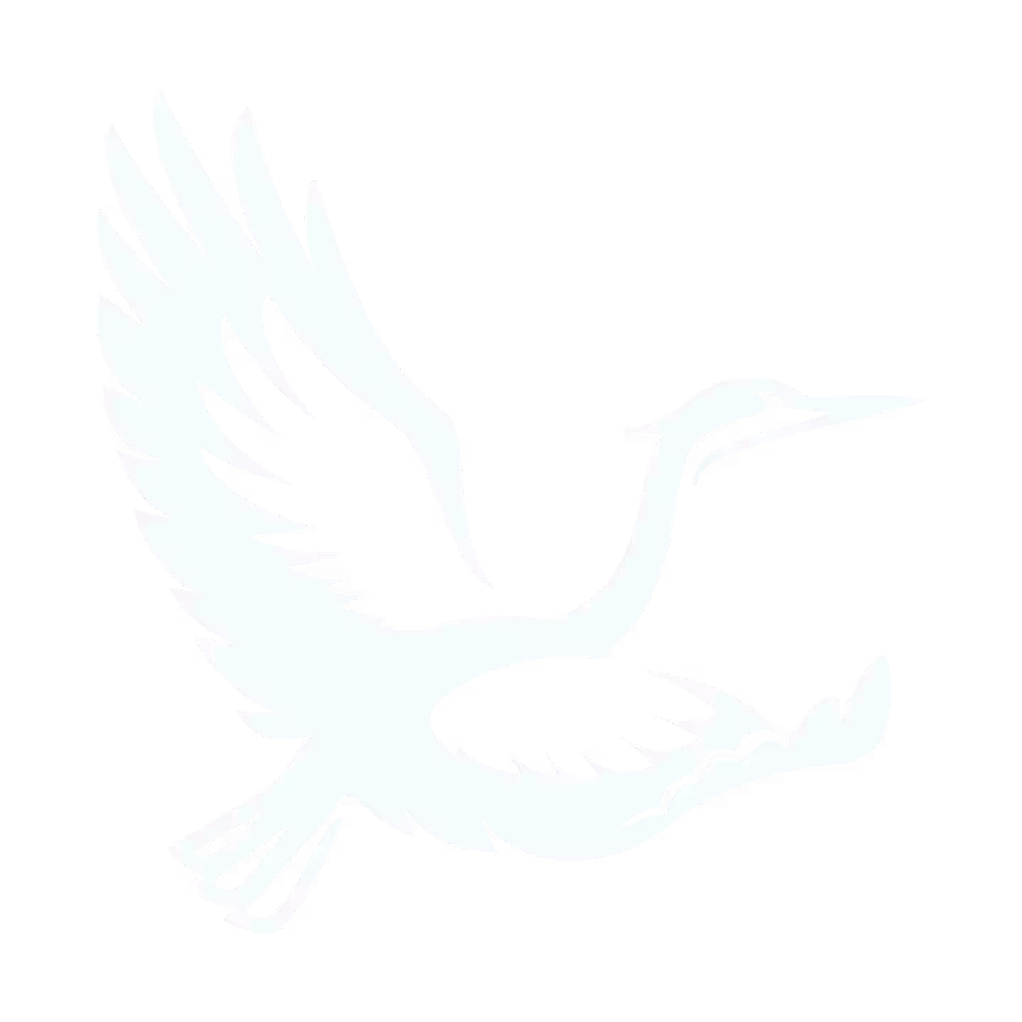 Outline illustration of a bird with long wings and a pointed beak in flight, depicted in light gray on a white background.