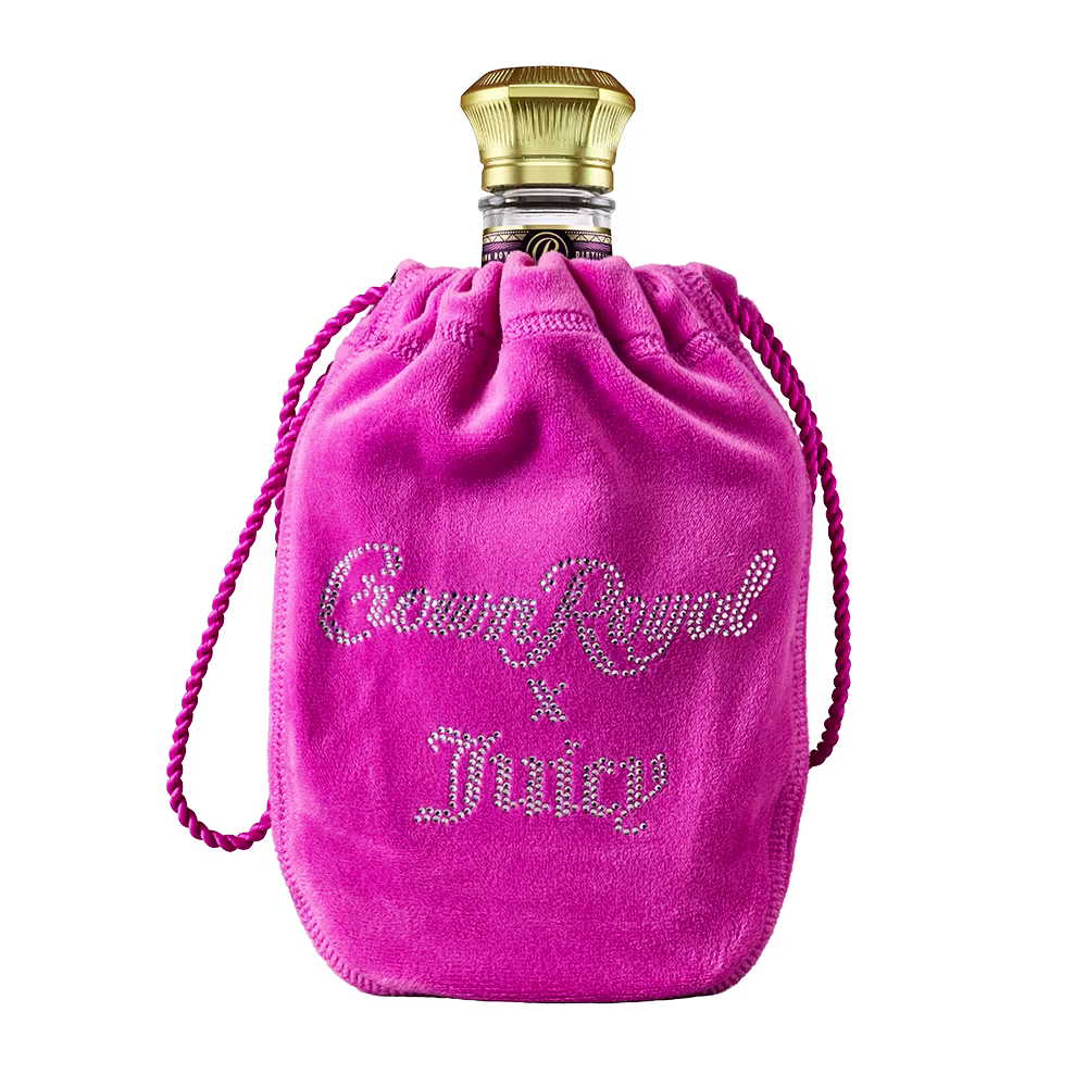 Crown Royal Juicy Couture Blackberry Bottle inside it's velour Juicy Couture bag