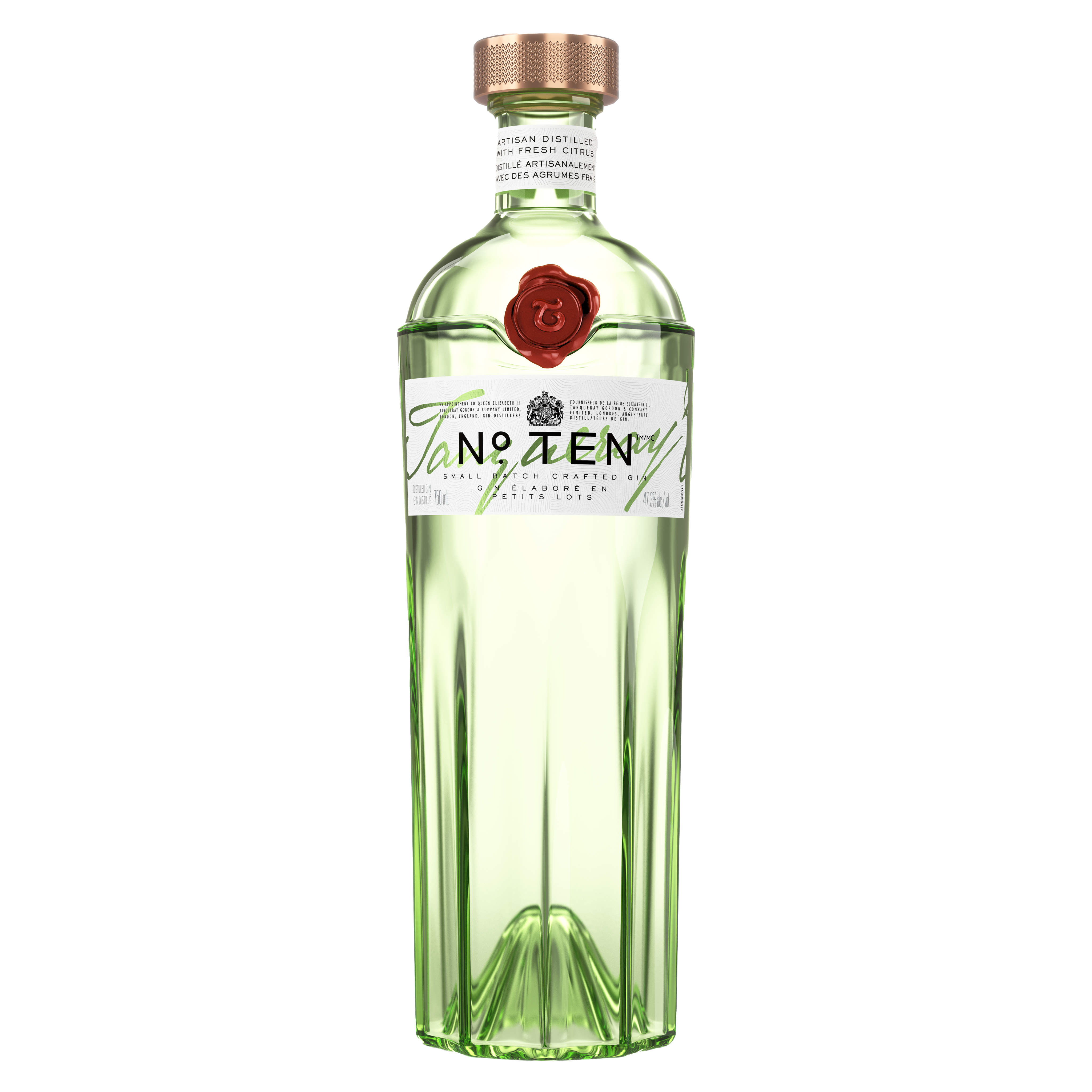 Tanqueray No. Ten Gin bottle with its signature green design