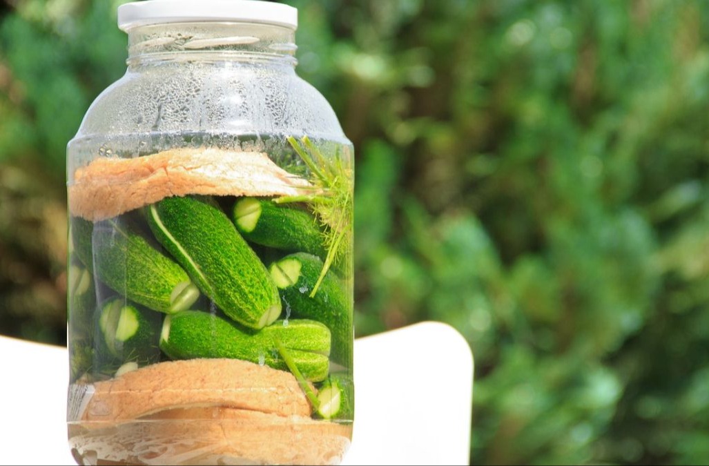 A jar full of a spirit and vegetables being used to make an infusion